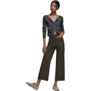 Anthropologie Maeve The Colette Magic Fabric Cropped Pants Olive Green Size  27